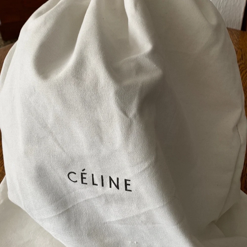 RARE~ Céline ~ Loden Tumbled Calfskin Bucket Bag with Scarlet Calfskin Interior - Picture 16 of 16